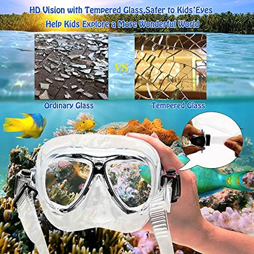 Kids Snorkeling Set with Fins Anti Leak Snorkeling Gear for Kids with Adjustable Flippers, Youth Junior Full Dry Snorkel Set Swimming Goggles with Nose Cover Diving Mask Scuba with Bag, 5-14 Yrs — view 2