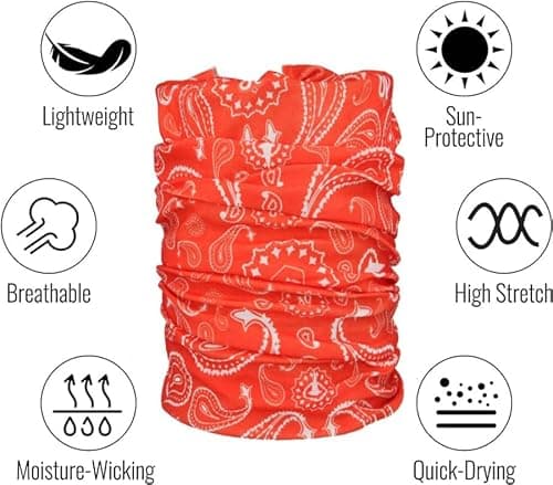 Multifunctional Headwear Neck Scarf Bandana Balaclava Face mask Headband Hairband Tube Gaiter Stretch Snood for Sports Yoga Running Cycling Hiking (Red Paisley) — view 2