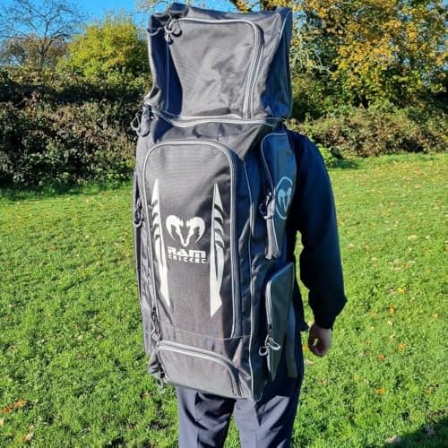 Ram Cricket Duffle Kit Bag – Senior & Junior Sizes – Durable Cordura Material, Y2K-Nylon Grade 8 Zips, Padded Shoulder Straps, Large 105L Capacity, Helmet, Bat & Shoe Pockets, Side Storage – Dark Grey — view 3