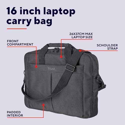 Trust Primo Laptop Bag 16 Inch, Messenger Bag with Padded Interior, Black — view 2