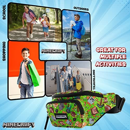 Minecraft Boys Fashion Waist Pack with Adjustable Strap, Creeper Travel Bag - Gamer Gifts — view 4