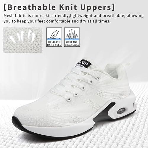 Womens Trainers Running Shoes Air Cushion Arch Support Sneakers Platform Trainers Ladies Walking Shoes Mesh Breathable Lightweight Sport Sneakers Outdoor Gym Athletic Tennis Jogging White — view 4