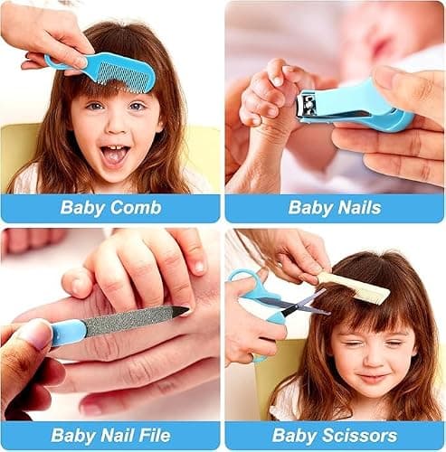 Baby Healthcare and Grooming Kit Nursery Care Kit, Newborn Safety Health Care Set with Hair Brush,Comb,Nail Clippers and More for Newborn Infant Toddlers Baby Boys (Blue) — view 4