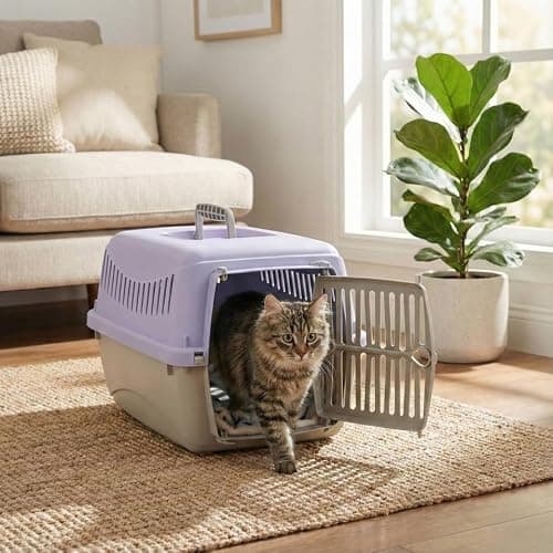 URBNLIVING Transportini Pet Carrier Travel Crate for Cats & Small Dogs | Portable Lightweight Cage with Ventilation | Pastel Design - Large - purple — view 4