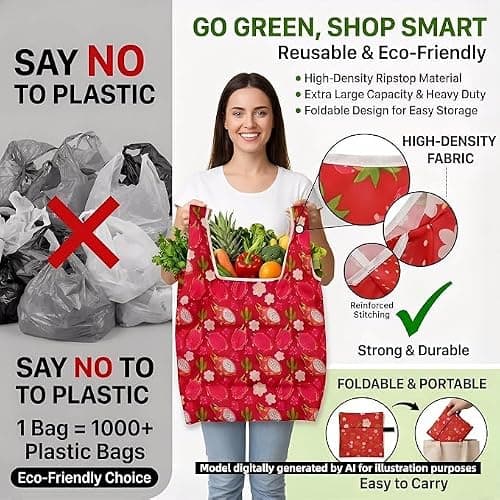 6 Pcs Foldable Shopping Bag Reusable Grocery Bag for Household Daily Using — view 3