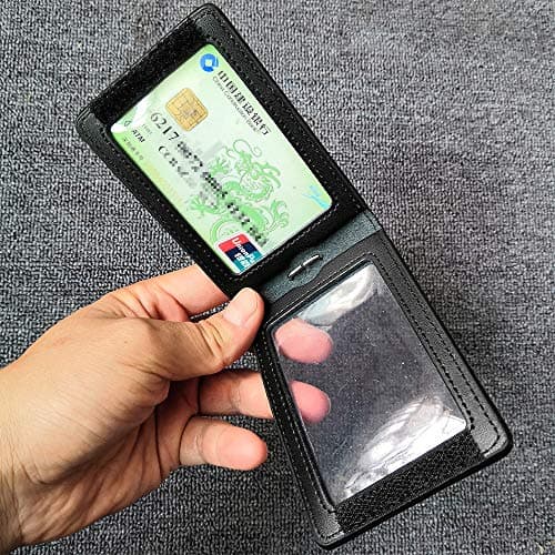 Hibate Genuine Leather Oyster Card Holder Bus Travel Pass Holders - Black — view 3