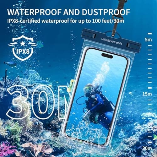 UNBREAKcable Waterproof Phone Pouch，2-Pack IPX8 Universal Waterproof Phone Case Dry Bag for iPhone 17 16 15 14 13 12 11 Pro Max XR X Samsung S25 S24 Ultra S21 S10 Huawei P70 Mate 70 up to 7" — view 2