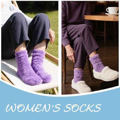 ShiQiao Spl Grandma Christmas Gifts from Grandduaghter Grandson Lilac Fluffy Socks for Grandma Non-Slip Slipper Socks Warm Coral Fleece Winter Gifts for Nan Birthday Presents for Women Nanny — view 6