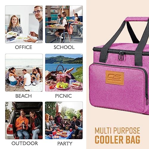 Insulated Portable Food Cooler Bag, Large Capacity, Waterproof, Lightweight, for Camping, BBQ, Travel, and Outdoor Activities (Pink, 24L) — view 3