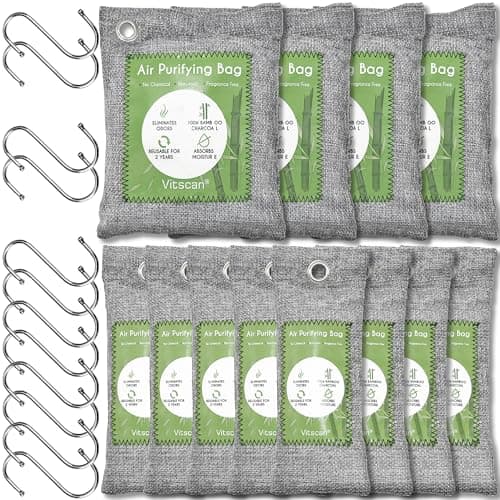 12 Pack Bamboo Charcoal Air Purifying Bag, Activated Charcoal Bags Odor Absorber, Moisture Absorber, Natural Car Air Freshener, Shoe Deodorizer, Odor Eliminators For Home, Pet, Closet (8x50g, 4x200g)