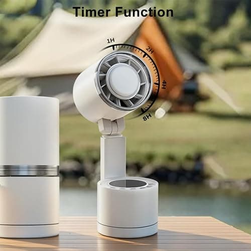 UN UNITEDTIME Portable fan- Battery Operated Fan - 100 Speeds- LED Lighting- Table fans for Outdoor, Camping, Tent, Travel, Bedroom, Cruise RV (White) — view 3
