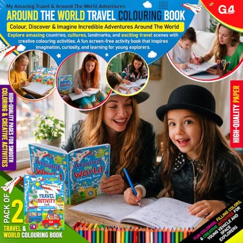 G4GADGET Activity Books Pack of 2 | My Travel Activity Book & My Around The World Activity Book | Educational Travel Games, Puzzles & Learning Activities | Screen-Free Fun — view 2