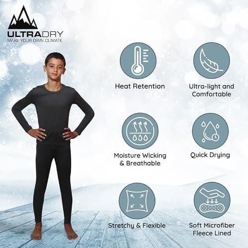Ultra Dry Children Thermal Underwear Set by Outland; Base Layer; Soft Fleece; Top&Leggings, Grey 12-14 — view 2