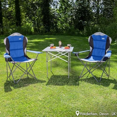 Trail Kestrel High Back Folding Camping Chair – 2 Pack, Luxury Padded Seat with Breathable Mesh, Heavy Duty Tubular Steel Frame, Cup Holder Armrest, Lightweight & Portable with Carry Bag (Blue) — view 2