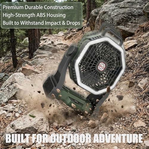 Camping Fan 10000mAh Battery Operated with Light - 4-Speed Rechargeable Tent Fan for Outdoor - Hanging Hook & Tilting Head Design - Multi-Use Desktop Cooling Fan for Camping, Hiking, Fishing (Green) — view 6