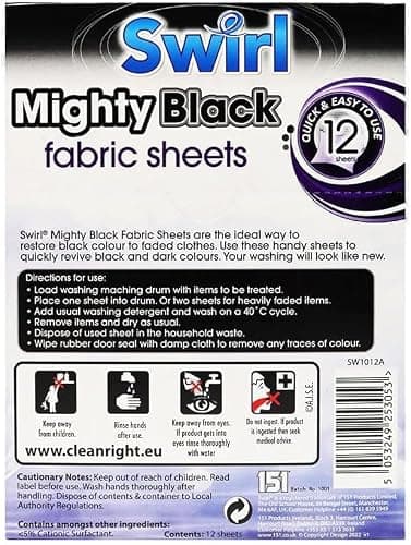 Swirl Mighty White Stain Remover 12 sheets Powerful Laundry Sheets for Brightening Whites and Color Run Prevention (2 Packs) (Mighty Black) — view 3