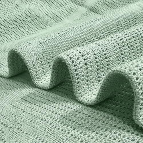 Lilly Belly- Cellular Blankets Baby | 100% Pure Organic Cotton | Baby Blanket - 70 x 90 cm | Warm & Cosy Baby Blankets | Baby Blanket for Newborn | Perfect for Pram/Travel/Moses Baskets (Green/Ivory) — view 6