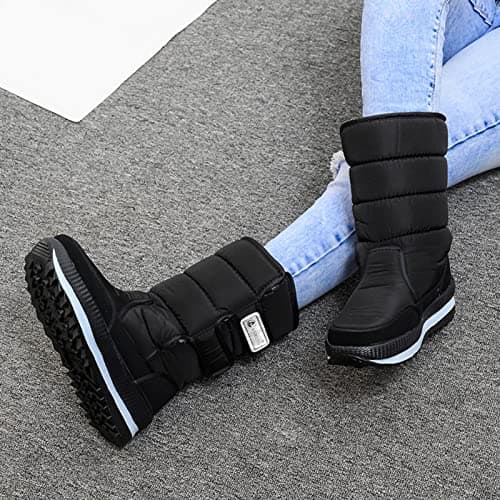 Men Snow Boots Size 7.5 Anti-Slip Cold Weather Shoes Fur Lined Waterproof Winter Shoes Warm Slip On Mid Calf Zipper Booties Walking Rain Snow Winter Boots Lightweight Outdoor Hiking Boots Black — view 4