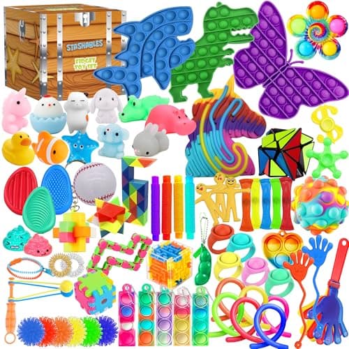 75 pcs Fidget Toys Kids Pack - Classroom Prizes, Pinata Fillers, Treasure Chest Goodie Bag Rewards with Pop its, Party Favours, Sensory Toys, Bulk Fidgets Box Gifts for Girls and Boys