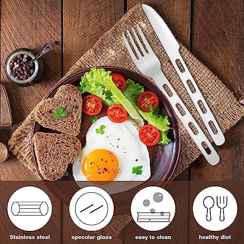 Fuyamp 3Pcs Camping Cutlery Set with Portable Pouch Case, Stainless Steel Flatware Camping Utensils Set for Knife, Fork and Spoon Set with Carabiner for Travel Hiking Picnic Office School — view 6