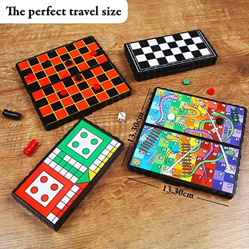 abeec 4 Mini Magnetic Games – 4 x Travel Games Includes Chess, Snakes And Ladders, Ludo & Draughts – Plane Activities For Kids - Travel & Pocket Games - Mini Travel Games — view 2