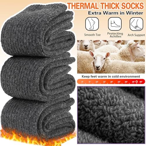 Sandsuced Womens Merino Wool Thermal Socks Warm Winter Cozy Long Heavy Comfy Socks for Ladies Mum Stocking Fillers Women Gifts Thick Crew Work Soft Boot Socks 5 Pairs(Grey) — view 4