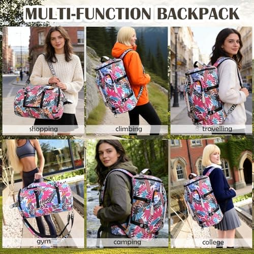 Hiking Backpack, 40L Waterproof Lightweight Rucksack for Women, Floral Duffle Travel Shoulder Bag, Laptop Gym Tote Bag, Durable Unisex Daypack for School Outdoor Sports Walking Camping Climbing — view 6