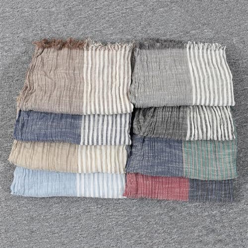REHJJDFD Men Striped Cotton Linen Scarf Male Warm Tassel Scarves Shawl Dark Gray — view 6