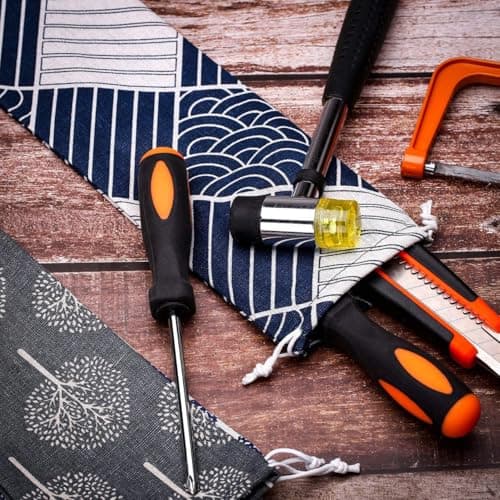 Healifty Drawstring Bags 10 pcs Cotton Linen Storage Pouches for Forks Spoons and Chopsticks Reusable Tableware Bag for Camping Picnics School and Outdoor Dining — view 2