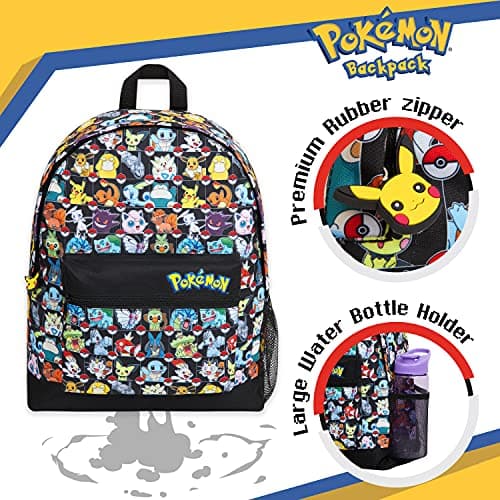 Pokemon Backpack for Kids Teenagers Pikachu Rucksack School Bag with Zipped Pockets Adjustable Straps Charizard Daypack for Travel Sports Anime Gifts (Multi AOP) — view 3