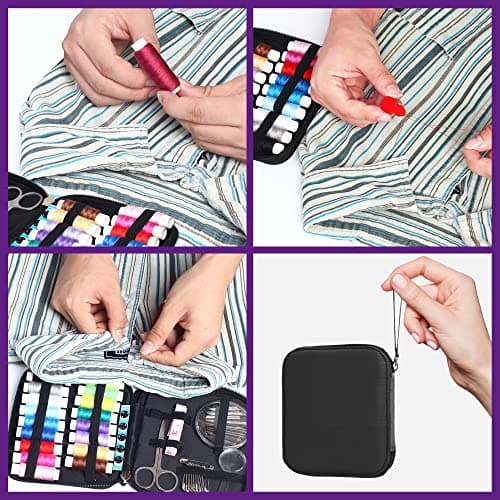 AUERVO Sewing Kit, Mini Sewing Kits 87PCS Thread and Needles Set for Adults, DIY,Home, Travel & Emergency with Compact Small Black Zipper Case — view 5