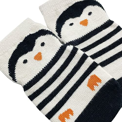 FedMois 5 Pairs Baby Kids Anti-slip Socks Cotton non skid Ankle Socks Animals, Penguin, 1-3 Years — view 3