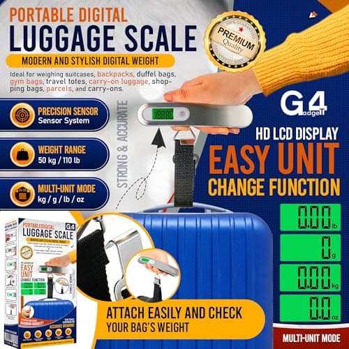 G4GADGET Digital Luggage Scale | Heavy Duty Stainless Steel Suitcase Weighing Scale with LCD Display, Tare & Auto-Off | 4 Unit Modes (g/kg/lb/oz) | Light Weight Travel Essentials & Holiday Accessory — view 2