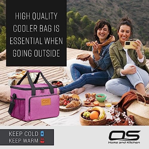 Insulated Portable Food Cooler Bag, Large Capacity, Waterproof, Lightweight, for Camping, BBQ, Travel, and Outdoor Activities (Pink, 24L) — view 6