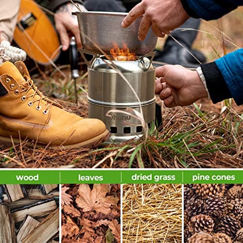 Ohuhu Rocket Stainless Steel Lightweight Camping Stove - Wood Alcohol Portable Outdoor Cooking Picnic BBQ Hiking with Mesh Bag — view 4