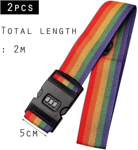 Luggage Straps for Suitcases Strap Suitcase Belts - 2 Heavy duty Luggage Straps - Adjustable Suitcase Straps - Premium Accessory for Travel Bag Closure for winter summer holiday (Rainbow with Lock) — view 5