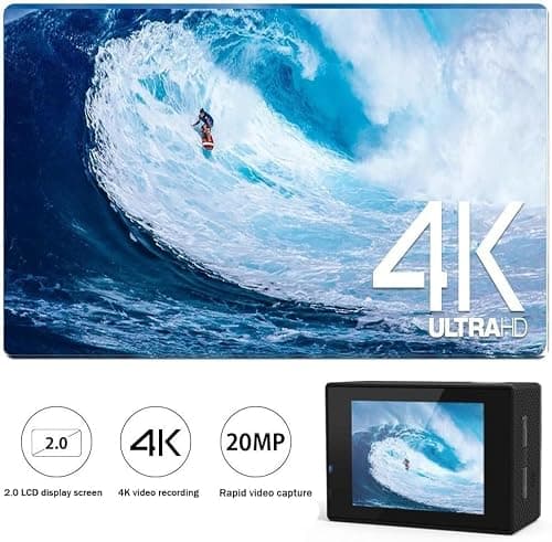 BSLVWG 4K Action Camera 20MP WiFi 30M Waterproof Sports Camera Underwater Camera for Vlog With Ultra HD 170°Wide-Angle 2.4G Remote Control Anti-Shake 2.0'' LCD Screen with Accessories Kit (Gold) — view 4