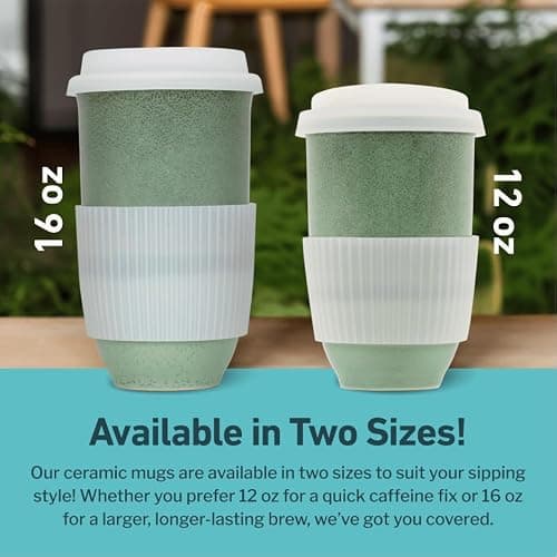 NOVA CERAMICS Travel Mug On The Go Coffee Tumbler Microwave & Dishwasher Safe Green Tumbler - Gifts for Women Men Him Her 475ml Emerald — view 5