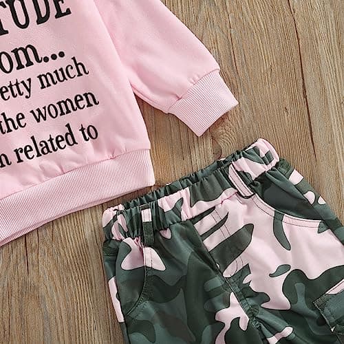 WWAYBEI Toddler Girls Clothes 1-6 Years Spring Fall Outfits Baby Letter Long Sleeve Pullover Sweatshirt Camouflage Pants Set (A# Pink, 4-5 Years) — view 6