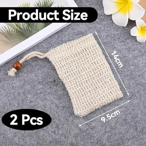 2 Pcs Sisal Soap Bag,Natural Organic Soap Bags for Shower and Foaming,Exfoliating Mesh Soap Saver Pouch with Drawstring,Convenient to Carry Soap Pouch,for Shower,Drying,Foaming Soaps,Exfoliation — view 2