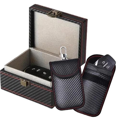 KAV Faraday Box and Faraday Car Key Fob Protector Pouch Bundle - RFID Signal Blocking Pouch & Anti-Theft Key Fob Case - Keyless Entry Protection for Car Keys, Phones (1 Box with 2 Pouch)