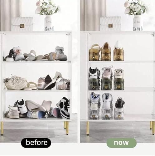 Hygrad 12pcs Shoe Organiser Slots Adjustable 3-Level Shoe Storage Stackable Slots Non Slip Acrylic Shoe Cabinet Organiser For Shoes (Gold) — view 3