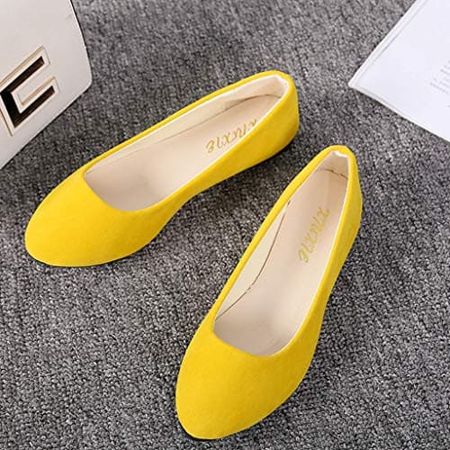 Generic Women's Slip On Flat Walking Ballerina Shoes Casual Work Office Comfortable Cute Shoes Ladies Flat Pumps UK Size 3.5 Yellow — view 2