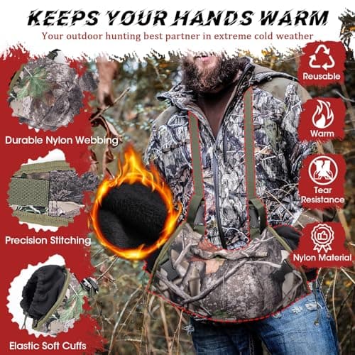 Mydrissu Hunting Camo Hand Warmer Pocket Hand Warmer Fanny Pack Windproof Water Resistant Insulated Unisex Hand Warmer Gloves Fleece Oxford Perfect for Outdoor Hiking Deer Camping — view 4