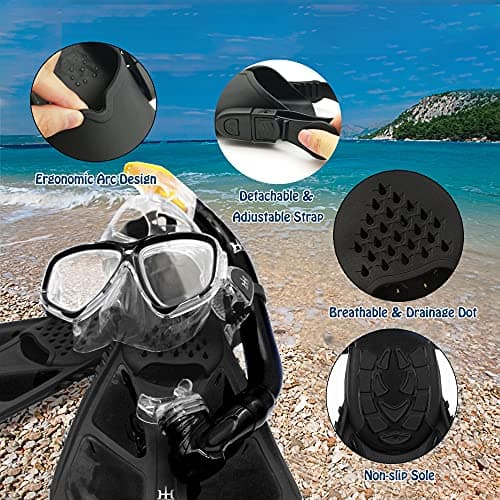 Kids Snorkeling Set with Fins Anti Leak Snorkeling Gear for Kids with Adjustable Flippers, Youth Junior Full Dry Snorkel Set Swimming Goggles with Nose Cover Diving Mask Scuba with Bag, 5-14 Yrs — view 4
