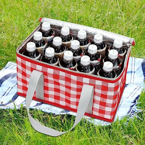 Insulated Picnic Bag, Soft Cool Bag, Reusable, Beach Bag, Cooler Bags, Outdoor Large Capacity Bento Tote, Leak-Proof Foldable Cooler Bag, Zip Top for Camping BBQ Shopping Fishing Family (Leaf) — view 4