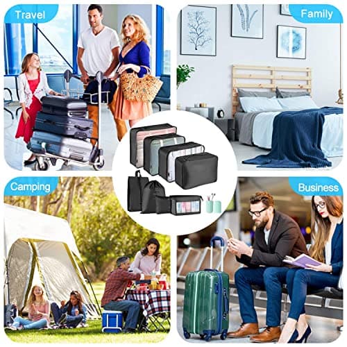 Packing Cubes for Suitcase,Geediar 9 PCS Travel Luggage Packing Organizers Waterproof Travel Essentials Bag Clothes Shoes Cosmetics Toiletries Storage Bags(e-Black) — view 3