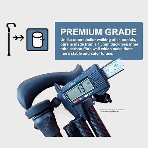TAMAKA® Premium Carbon Fibre 4-Part Folding Adjustable Walking Stick Cane for Men, Ladies and Women with Soft Grip Handle Lightweight and Strong Trendy Stylish Compact Foldable - 33.5” to 37.5” — view 4