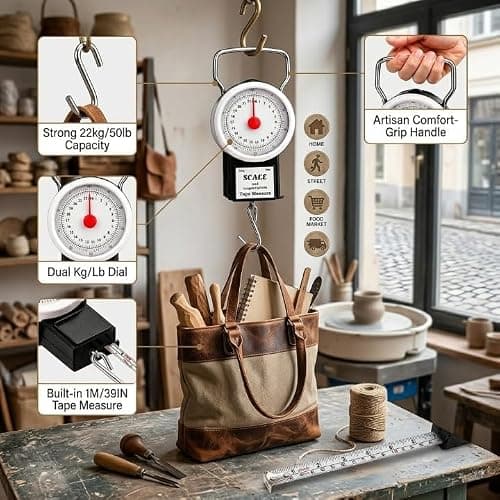 Portable Fish Weighing Scale 22 kg / 50 Ibs Hanging Hook Scale Including 1 m Measure Tape Luggae Weighing Scales by HomeElabador — view 6