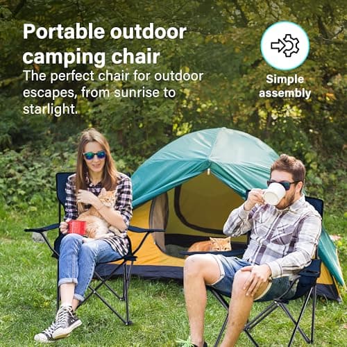 Set of 2 Camping Chairs | Lightweight Folding | Portable Chair for Outdoors | Cup Holder | Storage Cover | Outdoor Leisure Chair Durable with Arm Rest for the Beach, Lawn and Fishing Trip Garden Blue — view 3